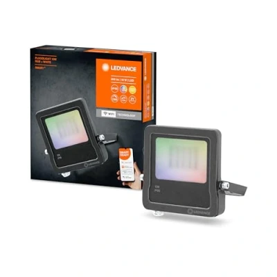 Abbildung von LEDVANCE Smarte LED Aussenleuchte mit WIFI Technologie, Flutstrahler für Außen, RGB Farben änderbar, 10W, aus dunkelgrauem Aluminium, Kompatibel Google und Alexa Voice Control, SMART+ FLOOD