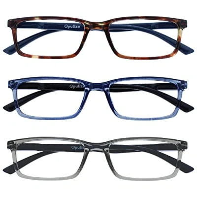 Abbildung von OPULIZE See Lesebrille Blaulichtfilter 3er Pack Schmal Rahmen Federscharniere Verbessern Den Schlaf Computer Gaming Entspiegelt Braun Transparenter Blau Grau Herren Damen BBB9 237 +2.50
