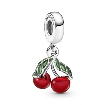 Abbildung von PANDORA Moments Asymmetrische Kirsche Charm Anhänger aus Sterling Silber, Kompatibel Armbänder, 791583C01