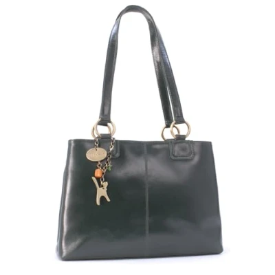 Abbildung von Catwalk Collection Handbags Damen Leder Schultertasche Handtasche Mittelgroß Tote Bag Arbeitstasche BELLSTONE Grün
