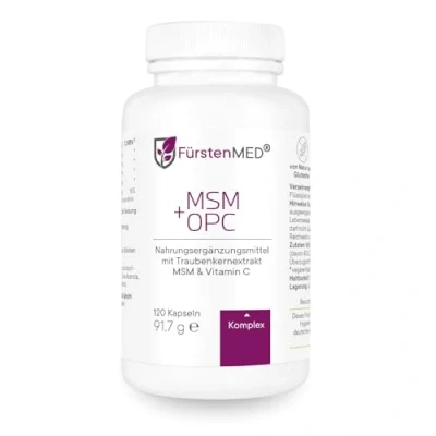 Abbildung von FürstenMED® MSM + OPC Kapseln Hochdosiert mit 1710mg Pulver 180mg &amp; Vitamin C (aus Acerola) pro Tagesdosis 120 Kapseln, Vegan, Laborgeprüft Ohne Zusatzstoffe
