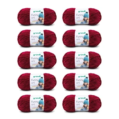 Abbildung von Gründl Funny uni Strick &amp; Häkelgarn (samtartiges Chenille Garn aus 100% Polyester, 10 x 100 g / 120 m, Nadelstärke: 5 6), Bordeaux