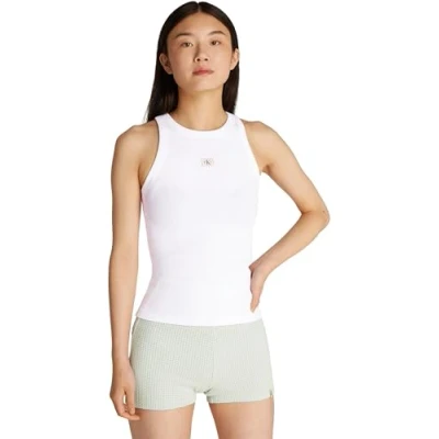 Abbildung von Calvin Klein Damen Tank Top Woven Label Rib Slim Fit, Weiß (Brilliant White), S