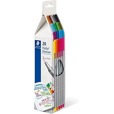 Abbildung von STAEDTLER Fineliner triplus, ergonomische Dreikantform, superfeine 0,3mm Spitze, lange Lebensdauer, DRY SAFE, PP Schaft, 20 in nachhaltiger Kartonverpackung, 334 CG20