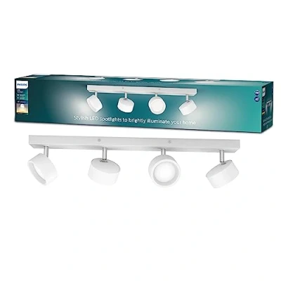 Abbildung von Philips Bracia 4 er LED Spots (22 W), vierflammige Wandspots mit warmweißem Licht, energiesparende Raumbeleuchtung langer Nutzlebensdauer, weiß