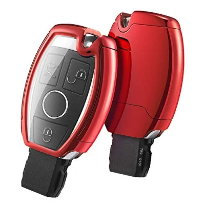 Abbildung von OATSBASF Autoschlüssel Hülle für Mercedes Benz, Schlüsselhülle Cover Benz W204 W211 2 3 Keyless Tasten A B C E Class (Rot)