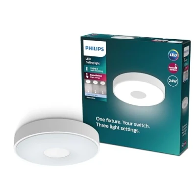 Abbildung von PHILIPS Coiner SceneSwitch LED Deckenleuchte, rund, 24 W, 2800 Lumen, 4000 K, Weiß, IP20, kühlweißes Licht, 3 Lichteinstellungen