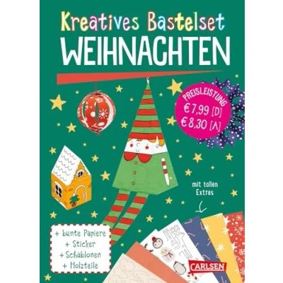 Abbildung von Bastelset für Kinder: Kreatives Bastelset: Weihnachten: Set mit buntem Bastelpapier, Stickern und Holzteilen Bastelspaß zu Weihnachten vielen tollen Extras Kinder ab 6 Jahren