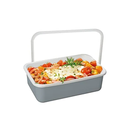 Abbildung von Honey Ware Color Line Frischhaltedose mit Deckel Emaille Grau L 1,35 hitzebeständig bis 400C Meal Prep Boxen für alle Herdarten, Backofen und Grill geeignet Aufbewahrungsbox