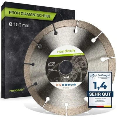 Abbildung von Profi Diamantscheibe 150mm für Mauernutfräse Diamanttrennscheibe Mauerwerk, Beton, Stein, Ziegel uvm. rendech® Markenqualität