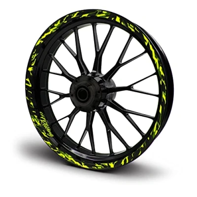 Abbildung von 16 teiliges Set Felgenrandaufkleber Sticker für Motorrad Auto Felgen Future Design Komplett Felgenaufkleber 15&quot; 16&quot; 17&quot; 18&quot; 19 Zoll MR017 (Neon Gelb, Matt)