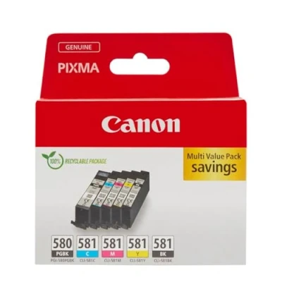 Abbildung von Canon Tinten Multipack PGI 580/CLI 581 Original Drucker Tintenpatronen 5er Pack (1 x Schwarz, 1 Cyan, Magenta, Gelb &amp; Schwarz) Kompatibel PIXMA Druckern