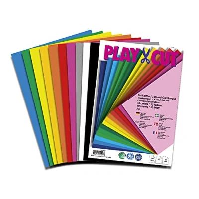 Abbildung von PLAY CUT Tonkarton A5 (220g/m2) 50 Bogen Din Bastelkarton Bunt mit 10 Verschiedenen Farben Dickes Bedruckbares Kartonpapier Premium Druckerpapier Dicke Stärke Karton zum Basteln