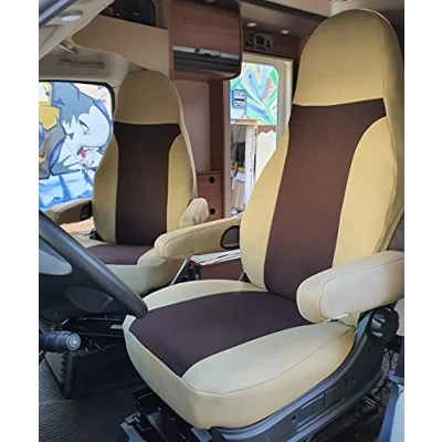 Abbildung von BREMER SITZBEZÜGE Maß Piloten Schonbezüge Sitzbezüge kompatibel mit Wohnmobil Camper Ducato Fahrer &amp; Beifahrer 830 Schonbezug Set in Beige/Braun