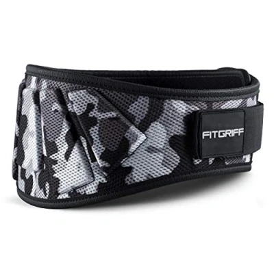 Abbildung von Gewichthebergürtel von FITGRIFF Fitness Gürtel für Bodybuilding, Krafttraining, Gewichtheben und Crossfit Training Trainingsgürtel Damen Herren (Camo Grau, XXL)