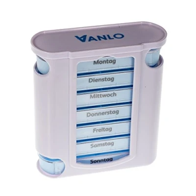Abbildung von VANLO Pillendose &quot;Tower&quot; 7 Tage mit 4 Fächern pro Tag, Pillenbox,Tablettendose, Wochendosierer, Medikamentenbox in deutsch