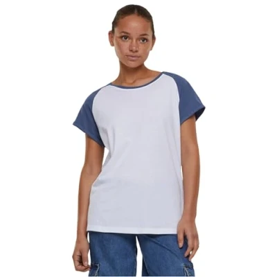 Abbildung von Urban Classics Contrast Raglan Tshirt print, Damen, Größe: Large, White vintageblue