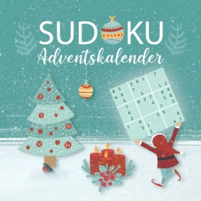 Abbildung von Sudoku Adventskalender Rätsel leicht bis schwer in großer Schrift: Weihnachtskalender für Senioren, Kinder, erwachsene Frauen und Männer