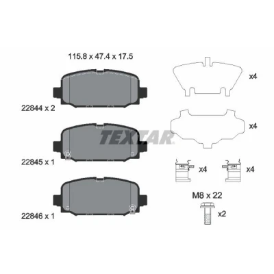 Abbildung von TEXTAR 2284401 Bremsbelagsatz mit akustischer Verschleißwarnung Bremssattelschrauben Zubehör JEEP: Compass, FIAT: Tipo Saloon
