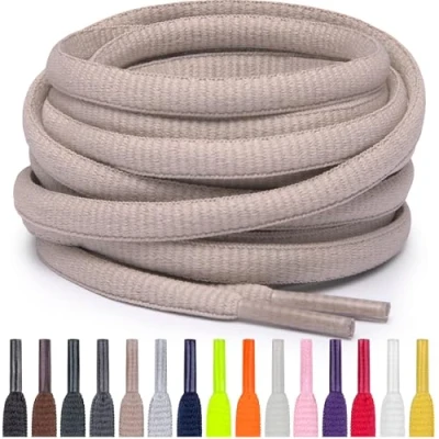 Abbildung von Miscly Schnürsenkel Oval, Reißfest für Sportschuhe, Sneaker und Laufschuhe 100% Polyester Ø 6mm (114 cm, Khaki)