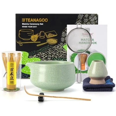 Abbildung von TEANAGOO Matcha Set, 7 Pcs, Tee Set für Zeremonie, Teeset Frühstück/Latte, grüne Schüssel (Chawan) mit Ausguss und Schneebesen, Geschenk Liebhaber