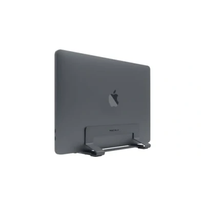 Abbildung von Macally VCSTAND Platzsparender und stilvoller Stahlständer für MacBook, MacBook Air, Pro jeden Laptop zwischen 1,6 cm bis 3 cm, Space Grey