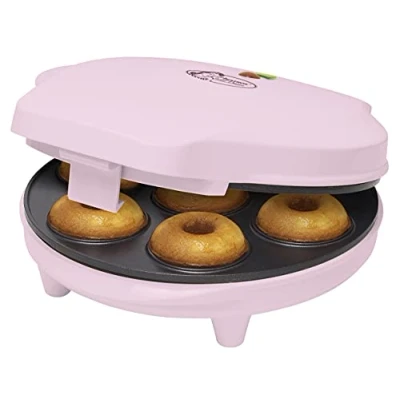 Abbildung von Bestron Donut Maker im Retro Design, Mini für 7 kleine Donuts, inkl. Backampel &amp; Antihaftbeschichtung, 700 Watt, Farbe: Rosa