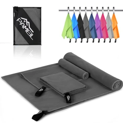 Abbildung von Pameil Mikrofaser Handtuch 3er Set (160x80cm Groß Badetuch +2 Stück 80x40cm Klein Handtuch), Reisehandtuch Schnelltrocknend Microfaser Handtücher für Fitness Sauna