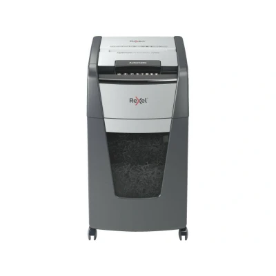 Abbildung von Rexel Optimum AutoFeed+ 225M Automatischer Aktenvernichter, 225 Blatt automatisch, Sicherheitsstufe P5, Mikroschnitt, für Büros und Abteilungen, 60 Liter Abfallbehälter, mit Lenkrollen, 2020225MEU