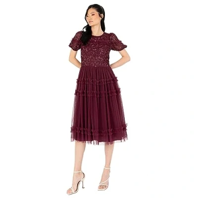Abbildung von Maya Deluxe Women&#039;s Midi Dress Ladies Sequin Embellished Short Sleeve Ruffle for Wedding Guest Bridesmaid Occasion Evening Ball Gown Kleid,