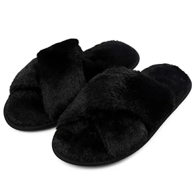 Abbildung von riemot Hausschuhe Damen Winter Plüsch Pantoffeln Memory Schaum Warme Hausschlappen Bequeme Rutschfeste Flauschige Slipper, Schwarz, gr.38 39