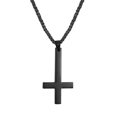 Abbildung von PROSTEEL Petruskreuz Anhänger Halskette schwarz Edelstahl St. Peter Kreuzanhänger Upside Down Kreuz Kette Gothik Damen Herren ModeSchmuck Accessoire für Weihnachten