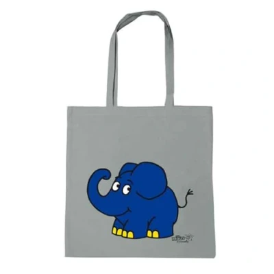 Abbildung von Logoshirt® Die Sendung mit der Maus I Elefant Happy wiederverwendbare Tasche Stofftasche Baumwolltasche bedruckt langen Tragegriffen grau lizenziertes Originaldesign