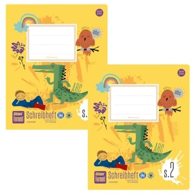 Abbildung von Formati Schreibheft S.2 Quart 20 Blatt liniert, 2 Stück, aufbauende Lineatur für Schreibanfänger:innen, aus 100% Recyclingpapier
