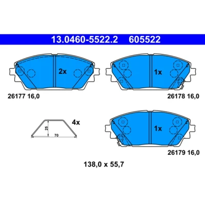 Abbildung von ATE 13.0460 5522.2 Bremsbelagsatz mit akustischer Verschleißwarnung Zubehör MAZDA: 3 Hatchback, Saloon