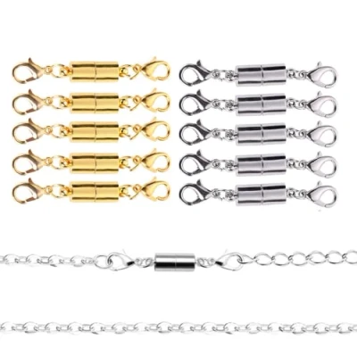 Abbildung von Magnet Karabinerverschluss, 10 Stück Magnetische Schmuck Verschlüsse Magnetverschluss für Halsketten, Kettenverlängerungen, Schmuckzubehör (Silber und Gold)