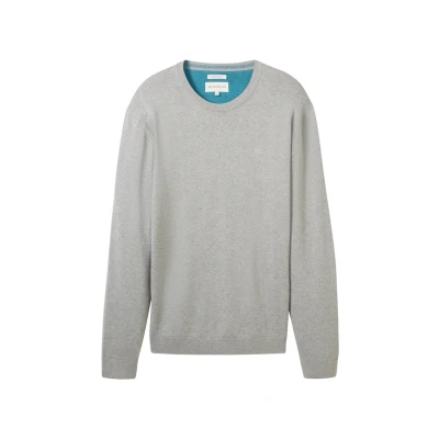 Abbildung von TOM TAILOR Herren Basic Crewneck Pullover aus Baumwolle, 36293 Bright Stone Grey Melange, XL
