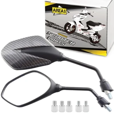 Abbildung von Area1 Motorroller Spiegel Carbon Look, ATV Quad Rückspiegel Set (rechts+links) 2xM8 Rechts + 1xM8 Linksgewinde Kompatibel mit Sym TGB KSR Nova EL33