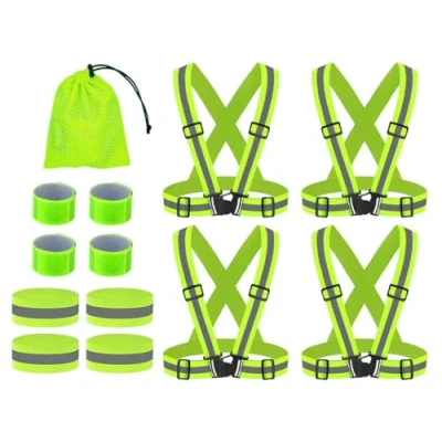Abbildung von Anlising 4PCS Einstellbar Reflektierende Warnweste+4PCS Reflektierendes Armbands+4PCS Reflektorbänder Schnapparmbänder Con Netzbeutel, Warnweste, Sicherheitsweste Set