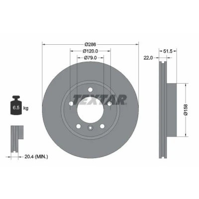 Abbildung von TEXTAR 92055600 Bremsscheibe 286 22 05/06 120 innenbelüftet ohne Radbefestigungsbolzen, Radnabe BMW: 3 Saloon, Coupe, Touring