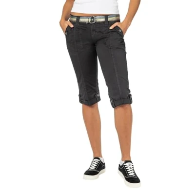 Abbildung von FRESH MADE Damen Capri Hose 3/4 Shorts mit Metallic Gürtel Dark Grey XS