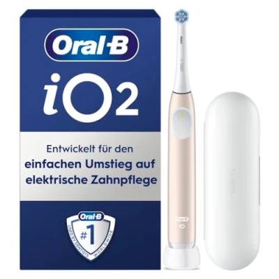 Abbildung von Oral B iO Series 2 Elektrische Zahnbürste/Electric Toothbrush, 1 Aufsteckbürste, 3 Putzmodi für Zahnpflege, Magnet Technologie, Reise Etui, Aufsteckbürstenhalter, Designed by Braun, Calm Pink