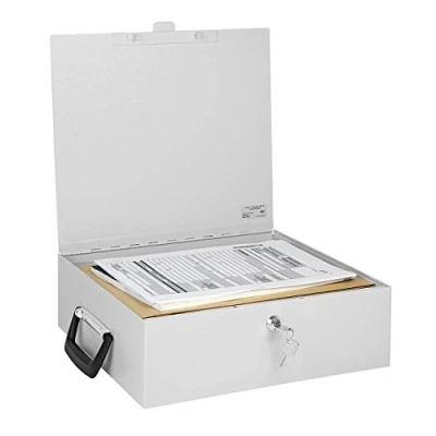 Abbildung von Wedo 1021637 Dokumenten Ordnerkassette A4, 36,5 x 33 11 cm, Sicherheitsschloss, 2 Schlüssel, Koffergriff, Stahlblech, lichtgrau