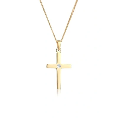 Abbildung von Elli DIAMONDS Halskette Damen Kreuz Anhänger Schlicht mit Diamant (0.02 ct.) in 585 Gelbgold