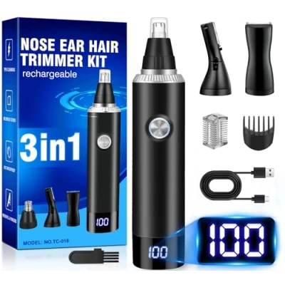 Abbildung von Nasenhaartrimmer 3 in 1 Nasentrimmer Nasenhaarschneider USB Wiederaufladbar Ohrhaartrimmer Schmerzloser Nasenhaarentferner Ohrhaarschneider Augenbrauen Ohrentrimmer für Herren&amp;Frauen, IPX7