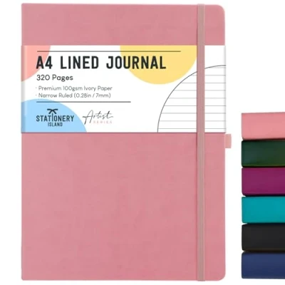 Abbildung von STATIONERY ISLAND A4 liniertes Notizbuch, 320 Seiten dickes Tagebuch, Hardcover mit 100 g/m² zum Schreiben, Arbeiten, Lernen, Blüte