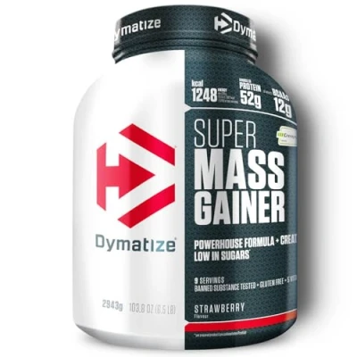 Abbildung von Dymatize Super Mass Gainer Strawberry 2943g Weight Pulver + Kohlenhydrate, Creapure Kreatin, BCAAs und Casein