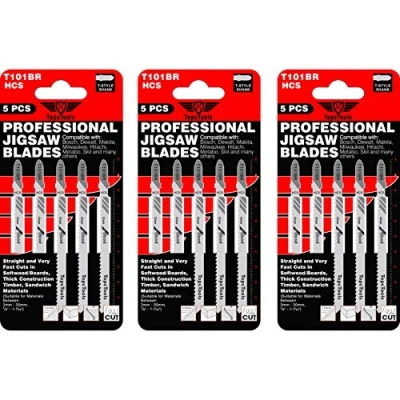 Abbildung von 15 x TopsTools T101BR Reverse Cut Stichsägeblätter kompatibel mit Bosch Dewalt Makita Milwaukee und vielen mehr
