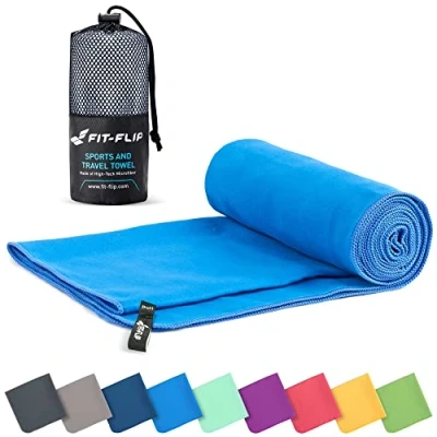 Abbildung von Fit Flip Mikrofaser Handtuch kompakte Microfaser Handtücher ideal als Sporthandtuch, Reisehandtuch, Strandtuch schnelltrocknend und leicht Badetuch groß (50x100cm, Blau)