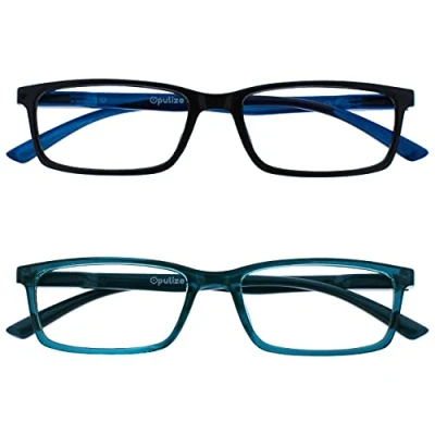 Abbildung von OPULIZE See Brille Blaulichtfilter 2er Pack Schmal Rahmen Federscharniere Verbessern Den Schlaf Computerbrille Gaming Entspiegelt Schwarz Türkis Herren Damen BB9 1Q +0.00